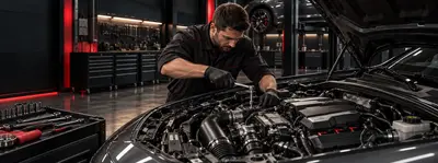 Reparación del motor de un automóvil en el taller