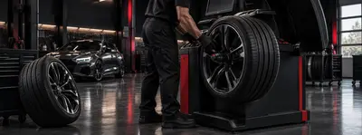 Equilibrado de una rueda de automóvil en el taller